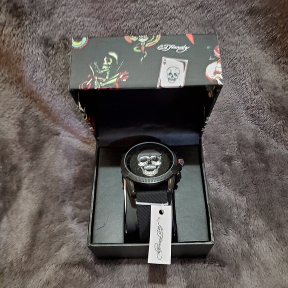 Ed Hardy Men’s Skull Watch With Adjustable Black Band NWT - Picture 1 of 8
